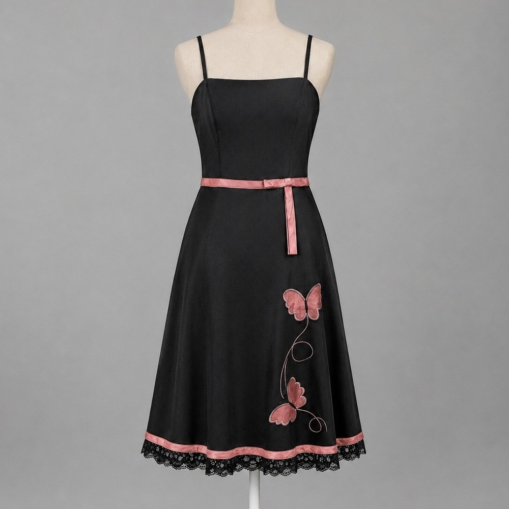 Vintage Y2K Embroidered Butterfly Lace Babydoll Dress Sz XS Empire Waist Preppy